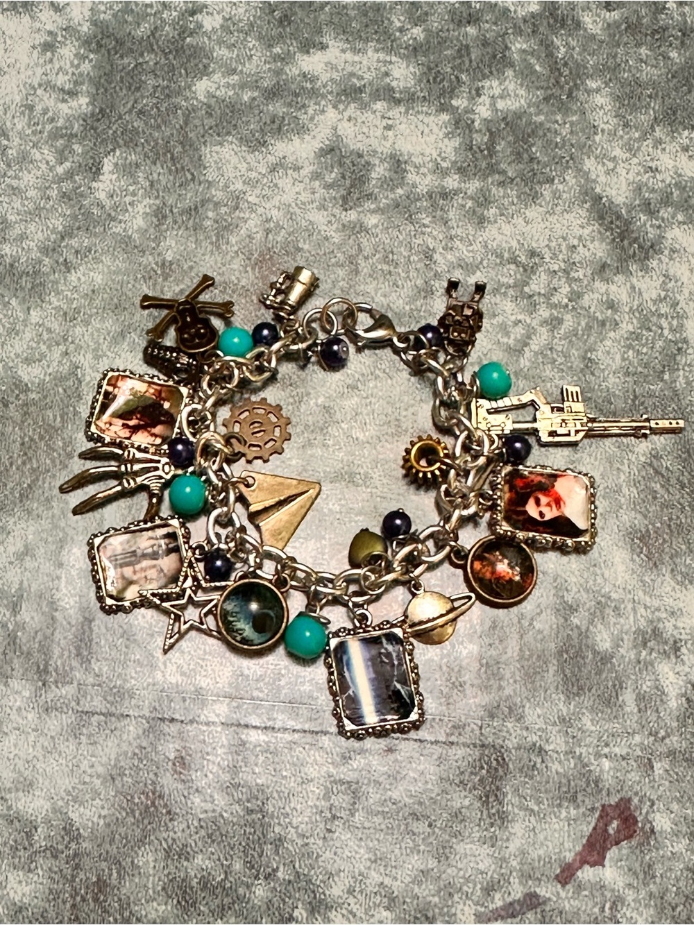 Star Wars Silver-Tone Charm Bracelet with Turquoise and Navy Accents